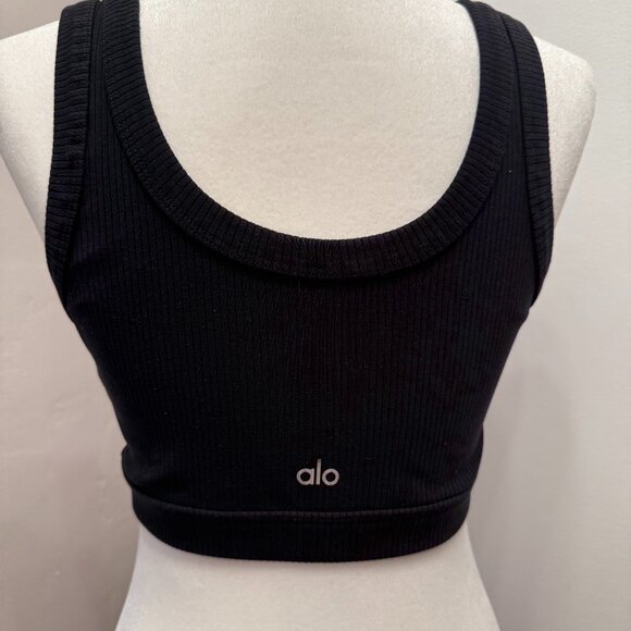 Alo Black Wellness Bra Ribbed Sports Bra Size LARGE - Picture 2 of 3